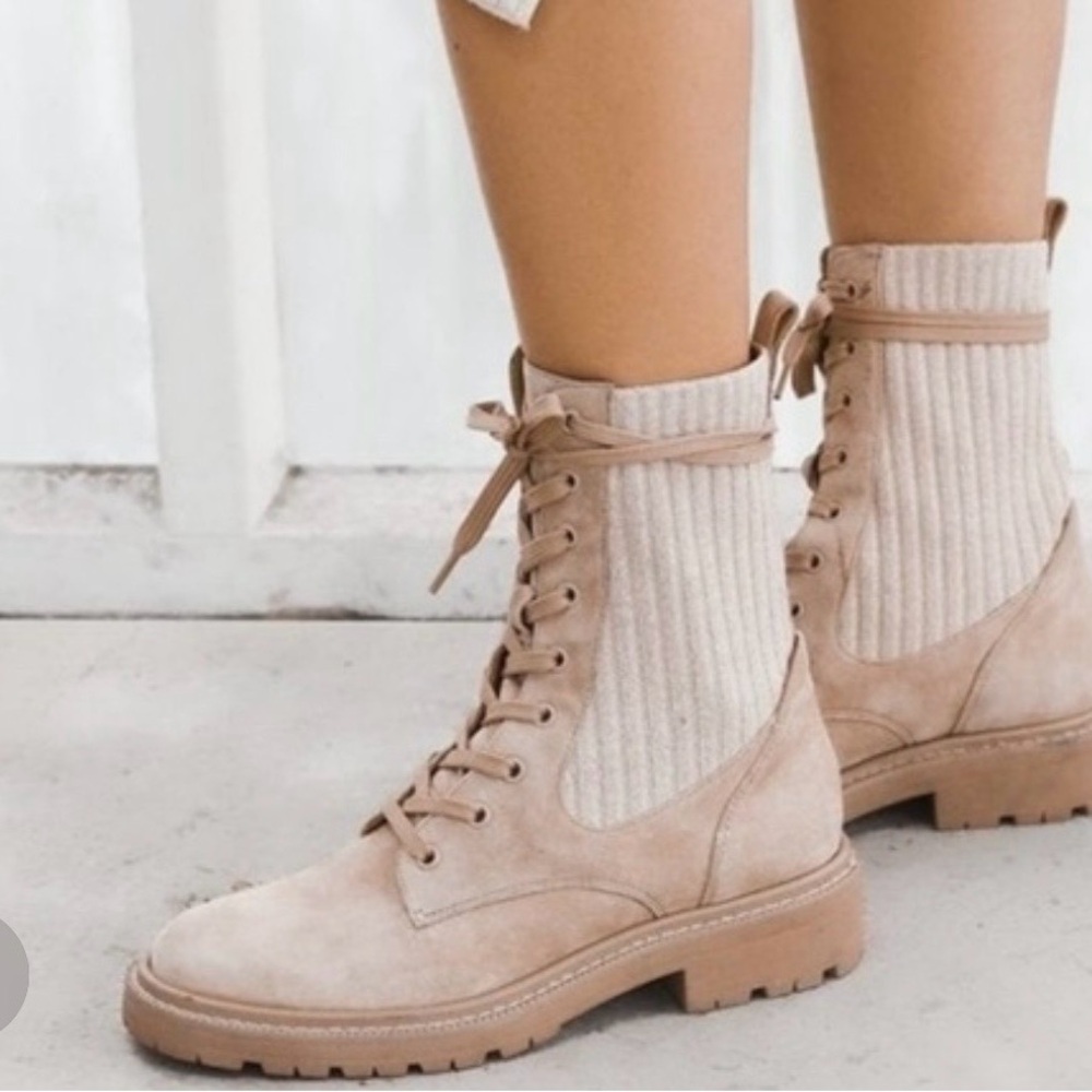 Sam Edelman Cream Lace-Up Ankle Booties